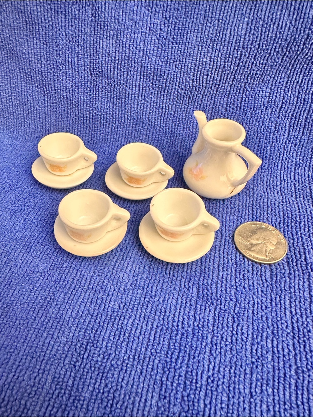 Miniature Porcelain Tea Set - Cream with Subtle Pink Floral